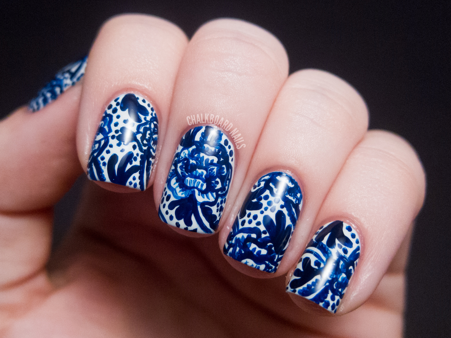 Blue and White Nail Art Design