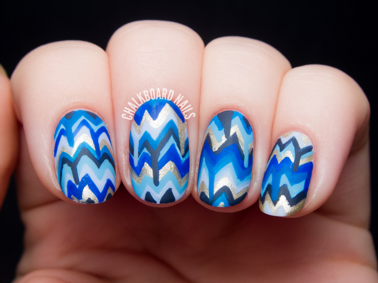 Blue Chevron Nail Art