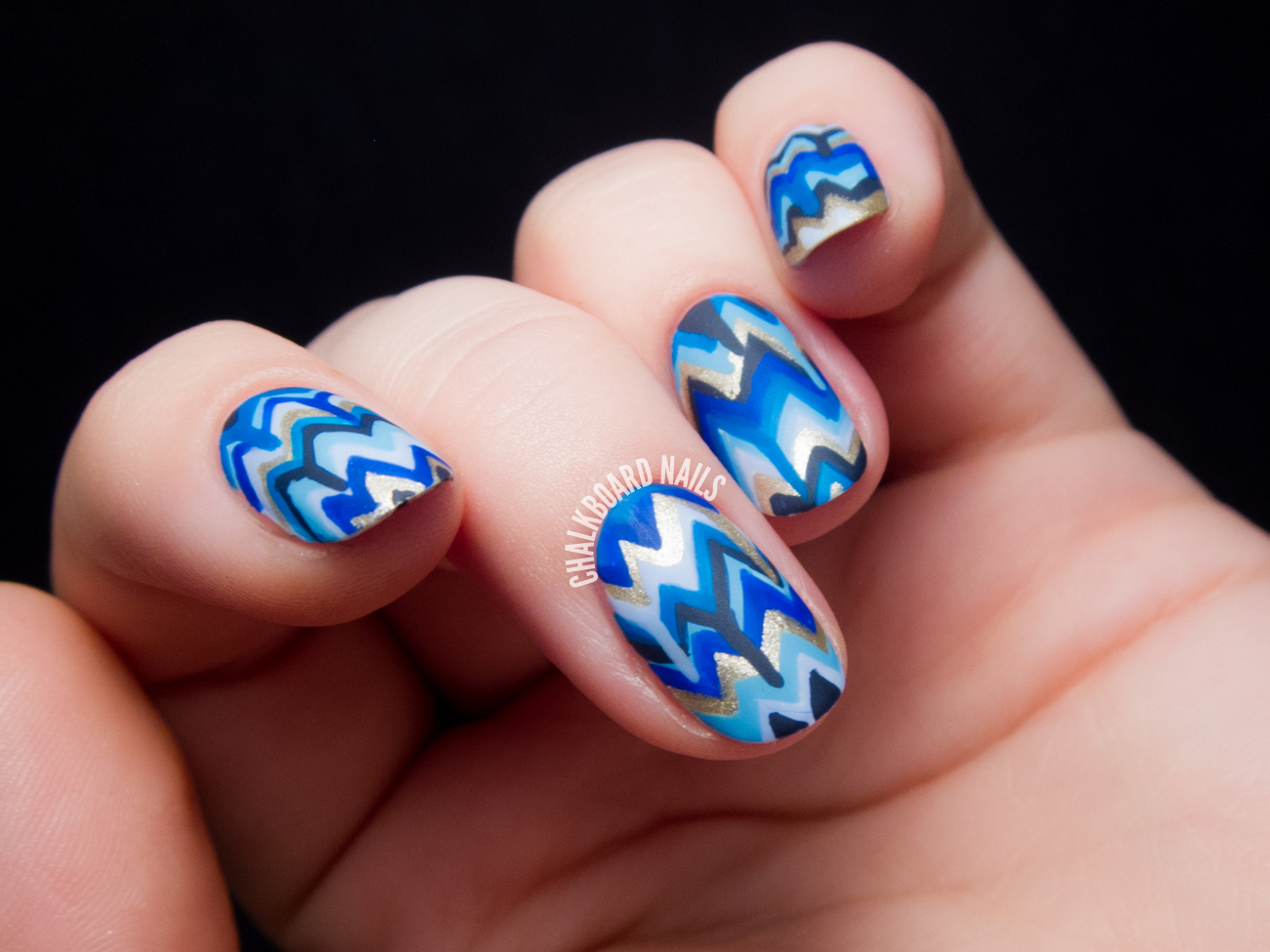 Blue Chevron Nail Art