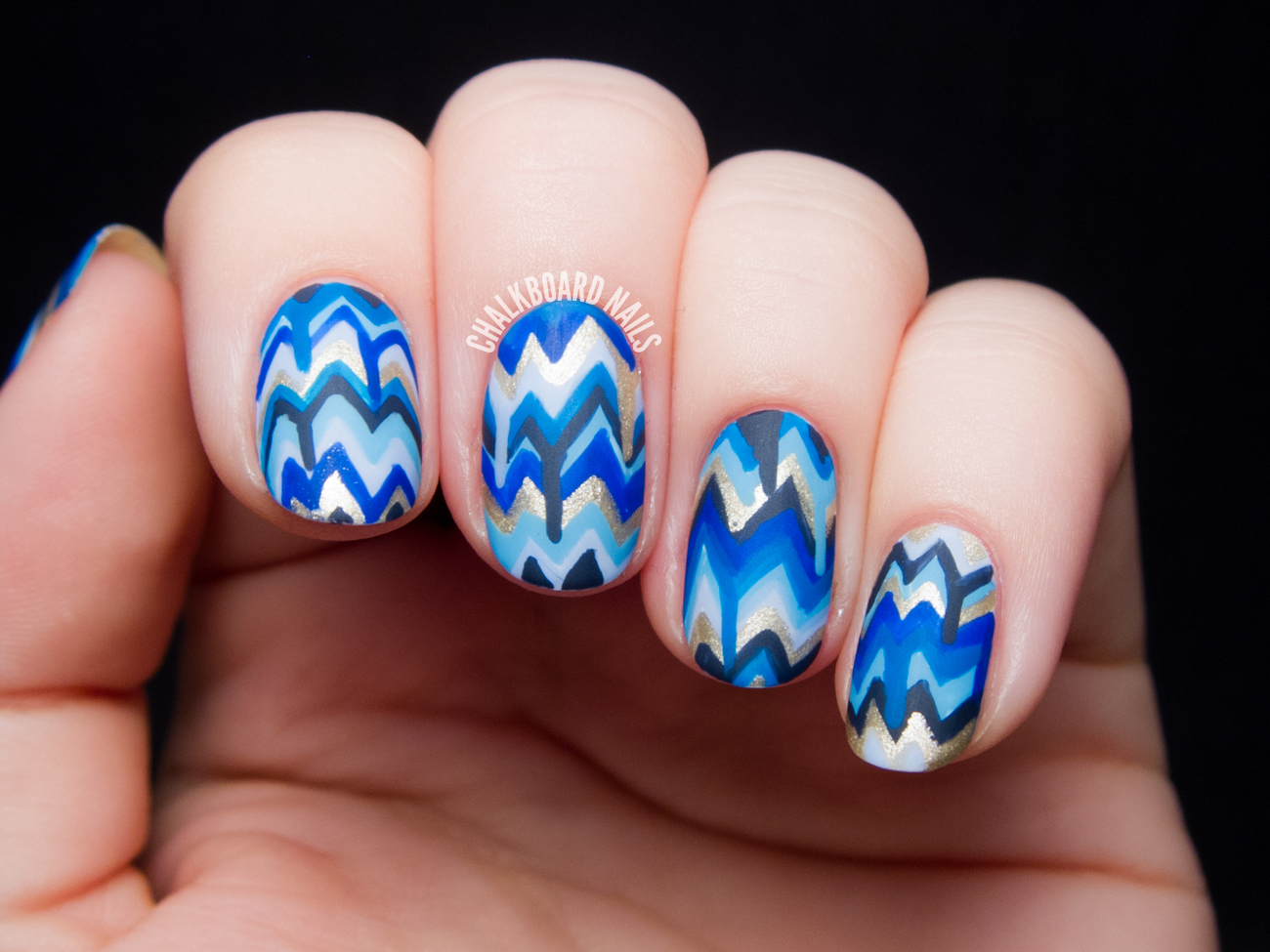 Blue Chevron Nail Art