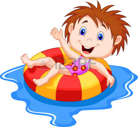 Cartoon Image Girl Floating On Pool Float