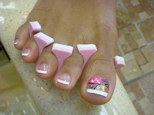 French Pedicure with Nail Art Design