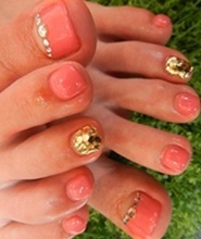 Gold and Orange Toe Nail Design