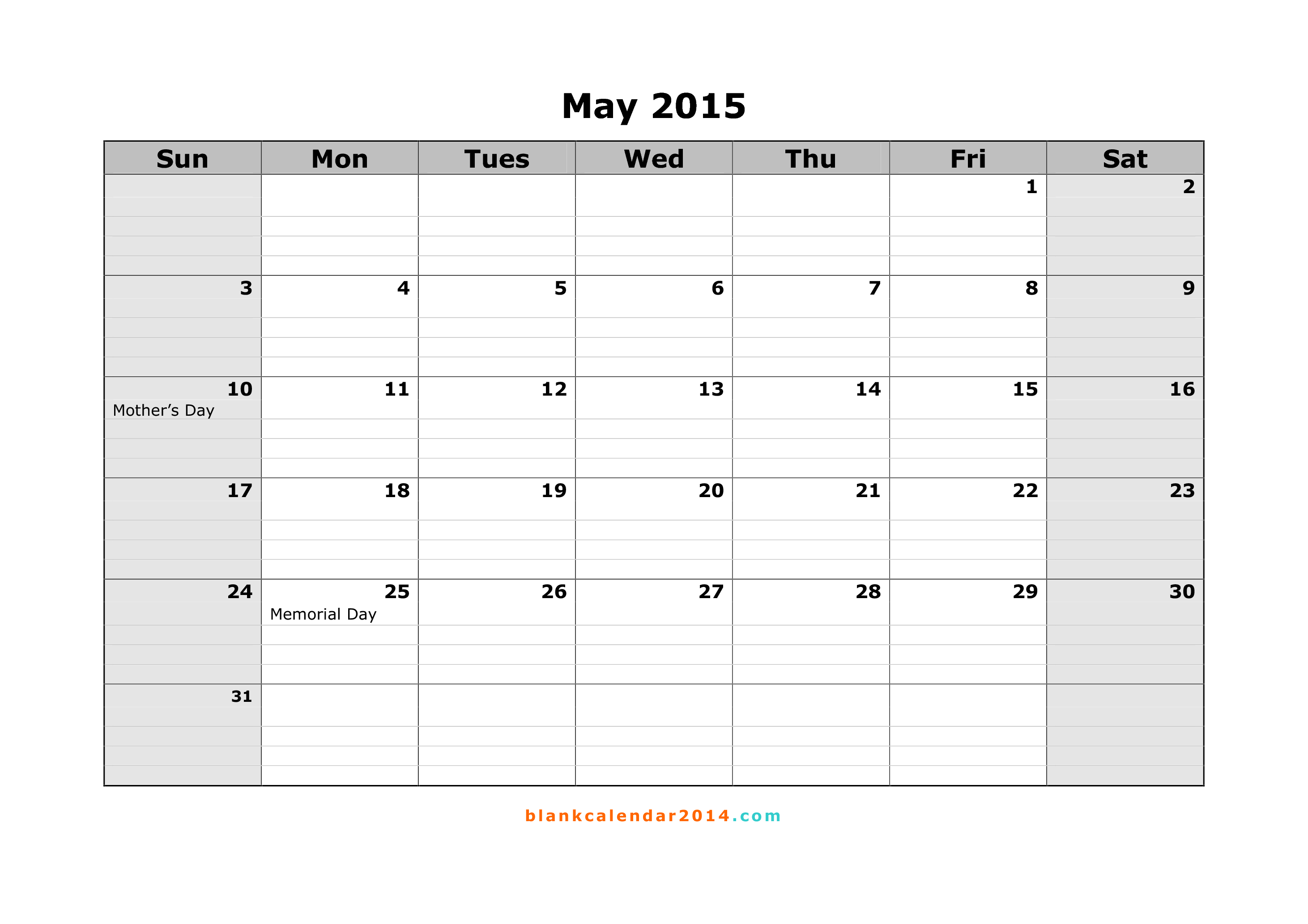 May 2015 Calendar Printable Template