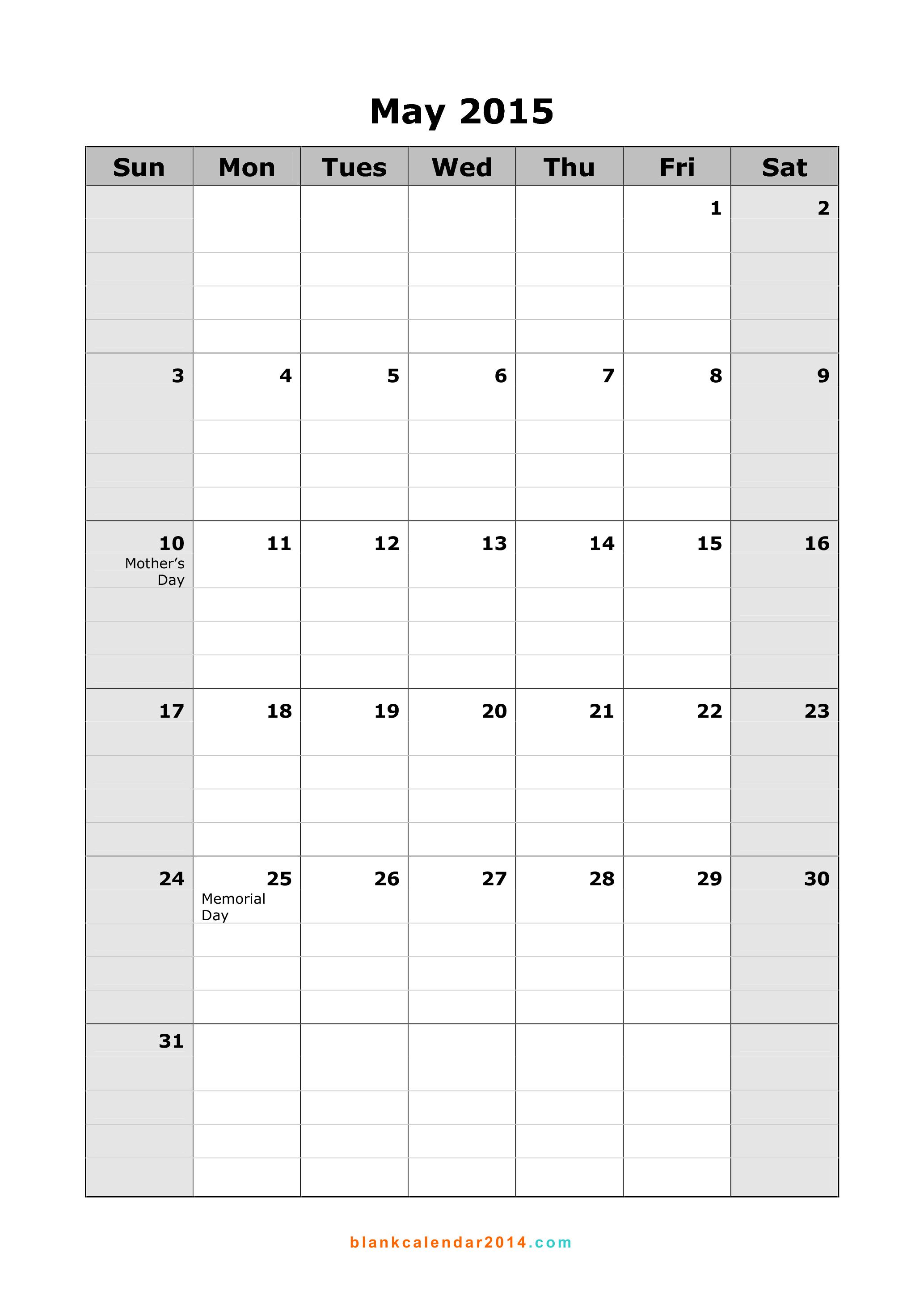 May 2015 Calendar Printable Template