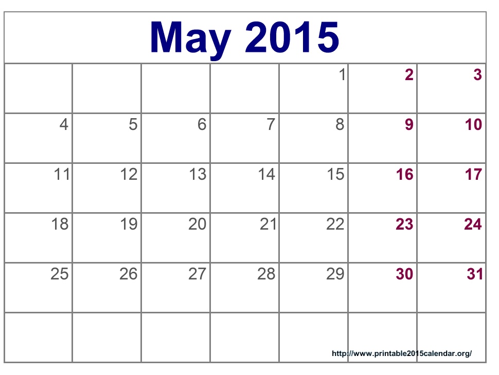 May 2015 Calendar Printable