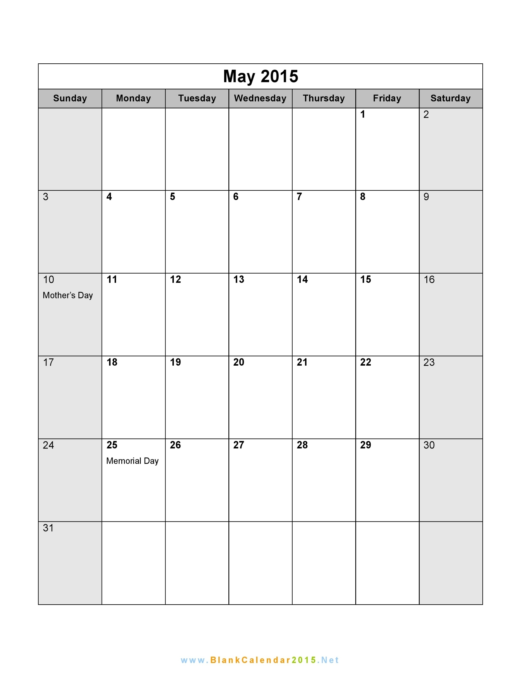 May 2015 Calendar Template Blank