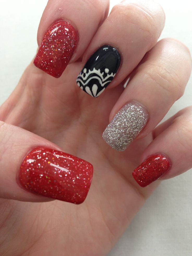 Red Black and Silver Nail Designs