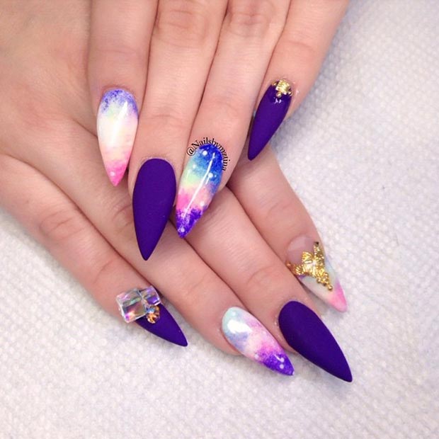 Stiletto Nail Galaxy Design