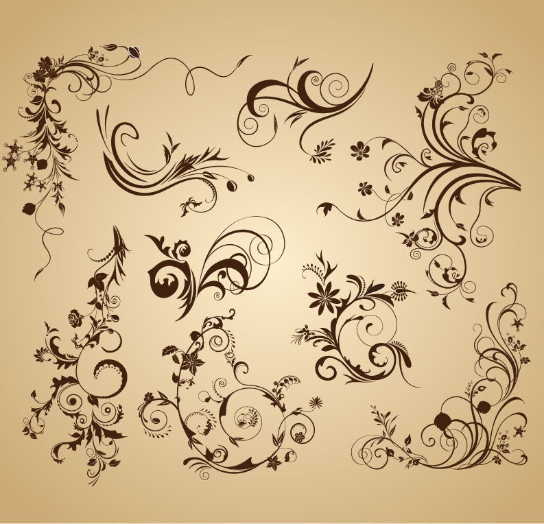 9 Floral Design Elements Vector Set Images