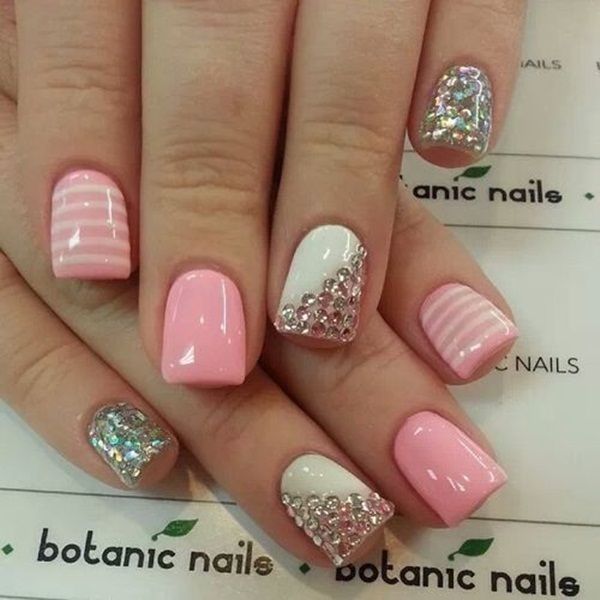 White Pink Silver Nails