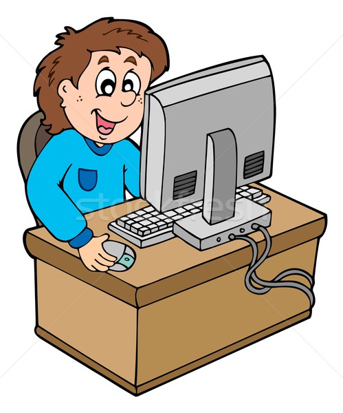 Working at Computer Cartoon