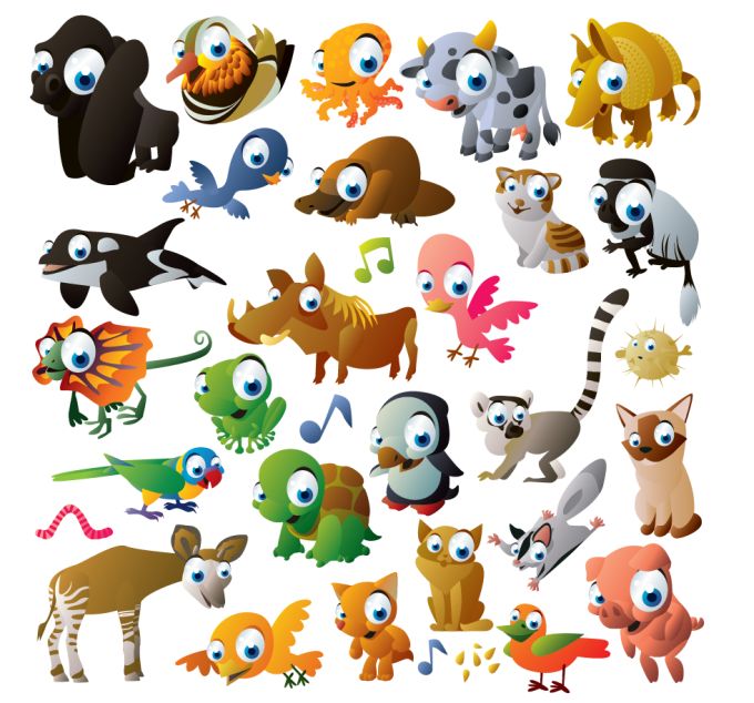 XOO Plate :: 42 Cute Colorful Cartoon Animals Vector Set - 42 Colorful XOO Plate :: 42 Cute Colorful Cartoon Animals Vector Set - 42 Colorful