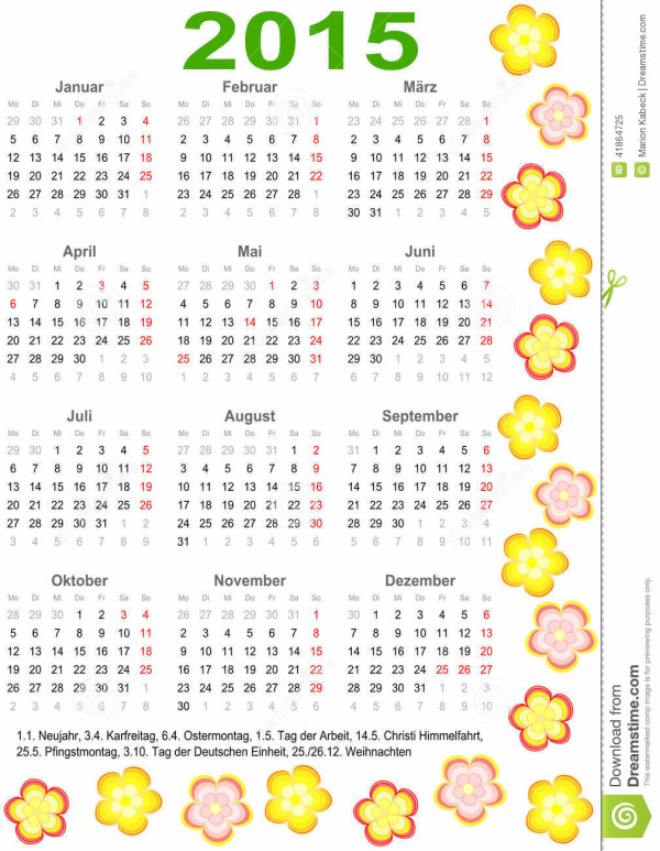 2015 Calendar with Holidays