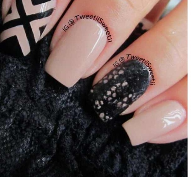 Beige and Black Nail Design