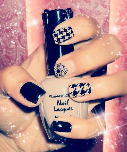 Beige and Black Nail Design