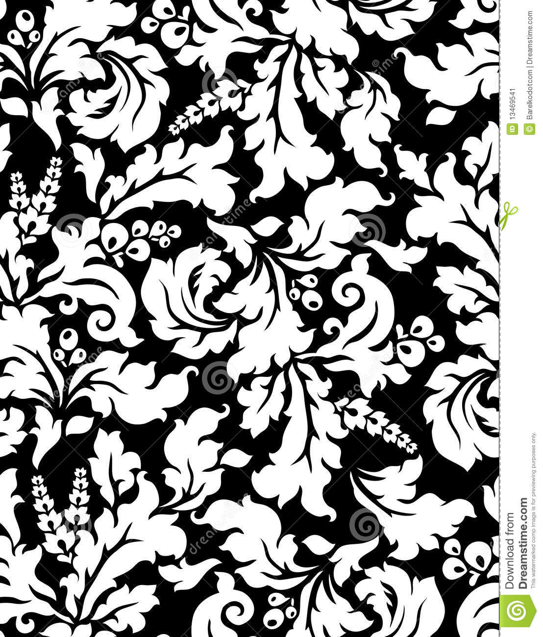 Black and White Damask Pattern Vector