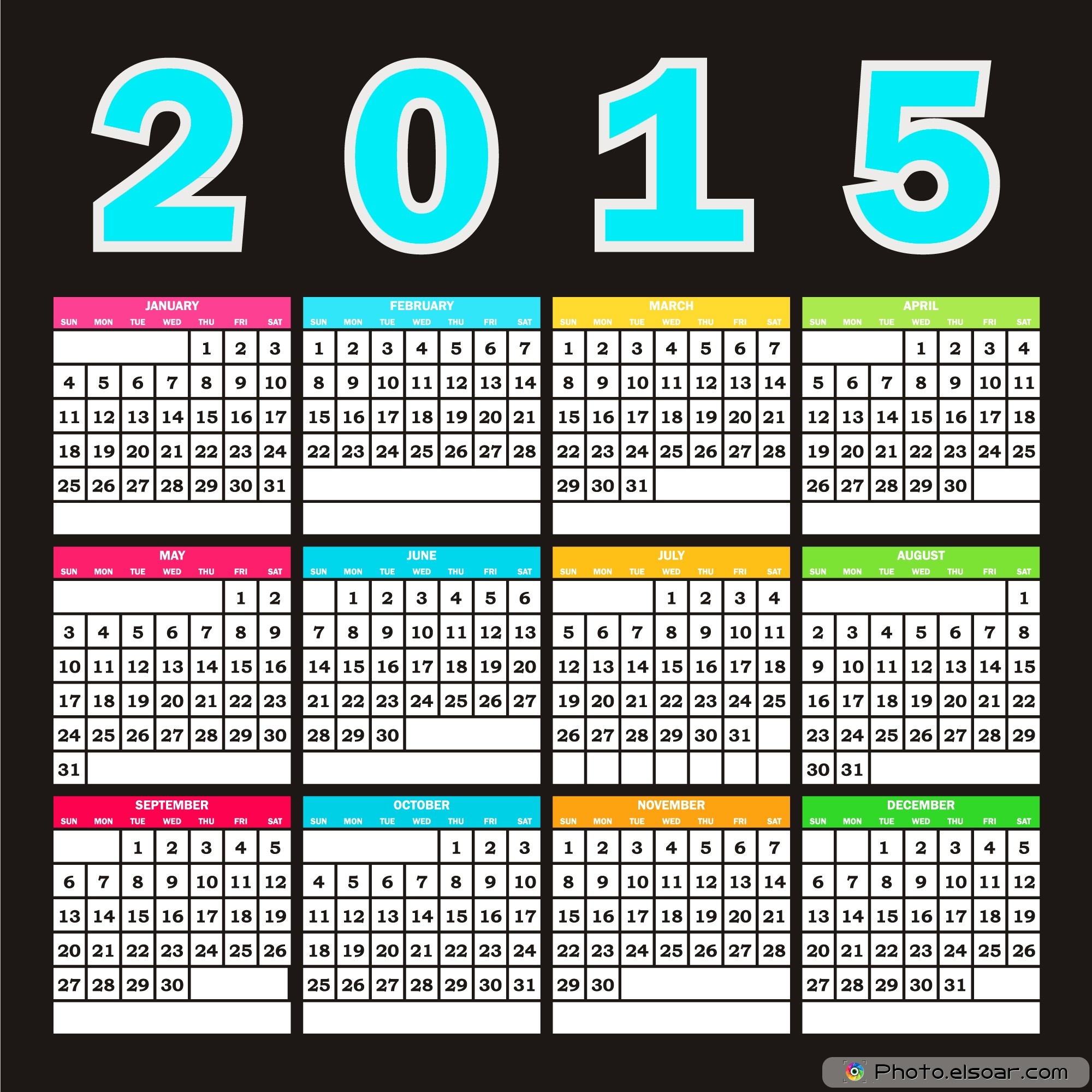 Black Design 2015 Calendar