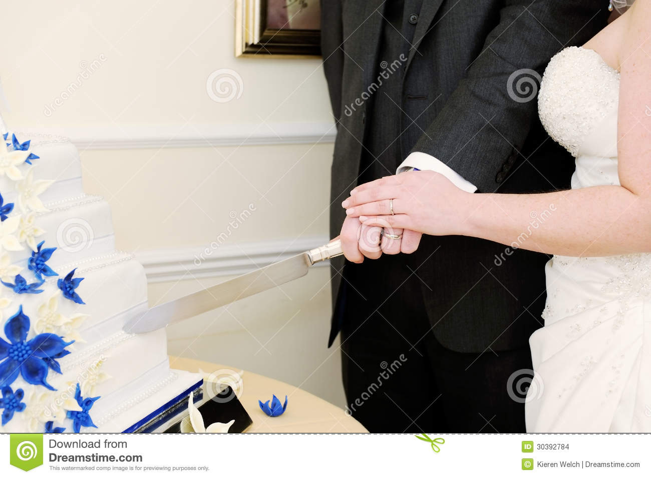 Bride and Groom Cutting Wedding Cake