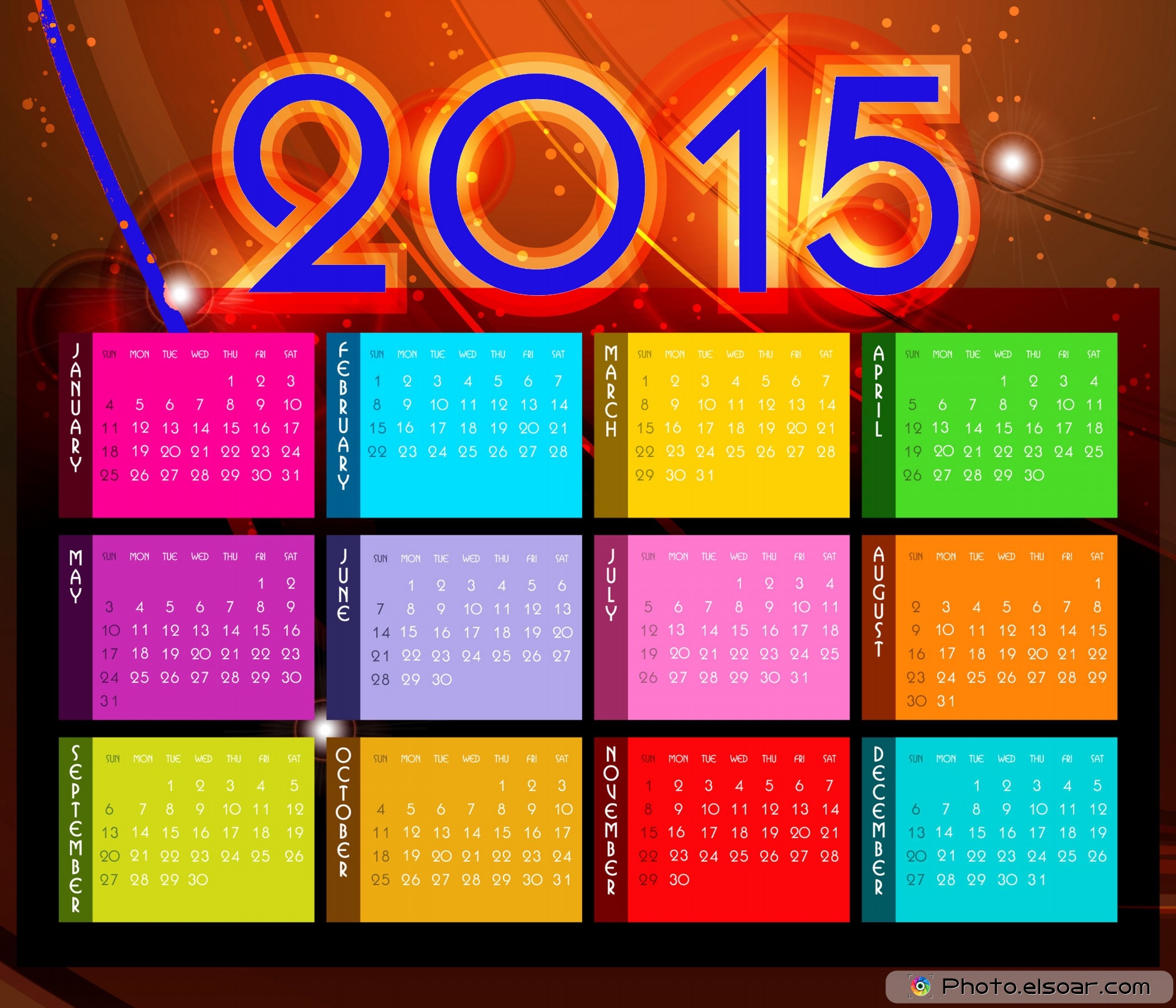 Calendar 2015 Printable Color