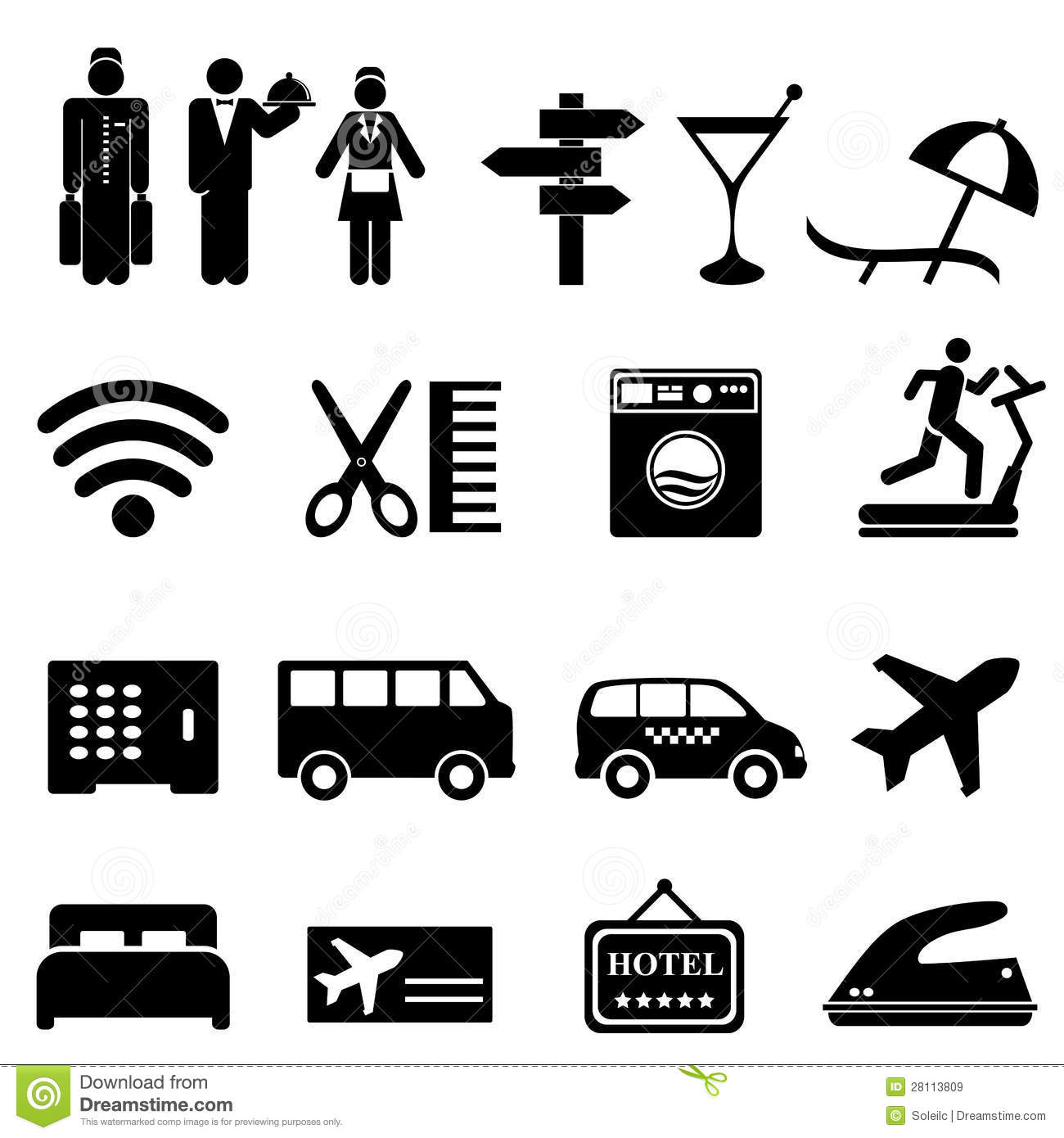 Hotel Amenities Icons Symbols
