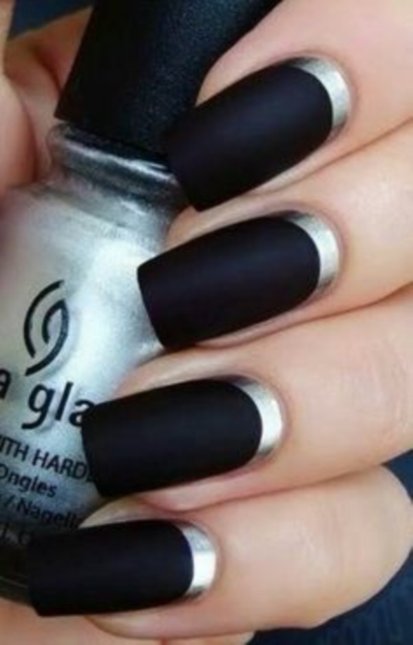 Matte Black & Silver Nails