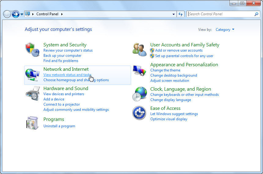 Network and Sharing Center Windows 7