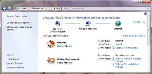 Network and Sharing Center Windows 7