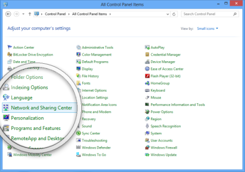 Network and Sharing Center Windows 8
