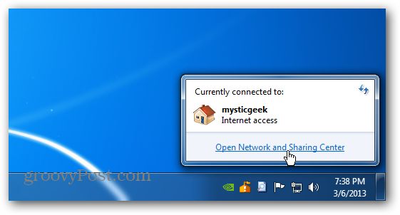 Open Network and Sharing Center Windows 7