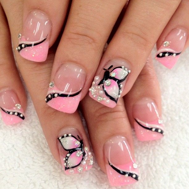 Pink Butterfly Nail Art