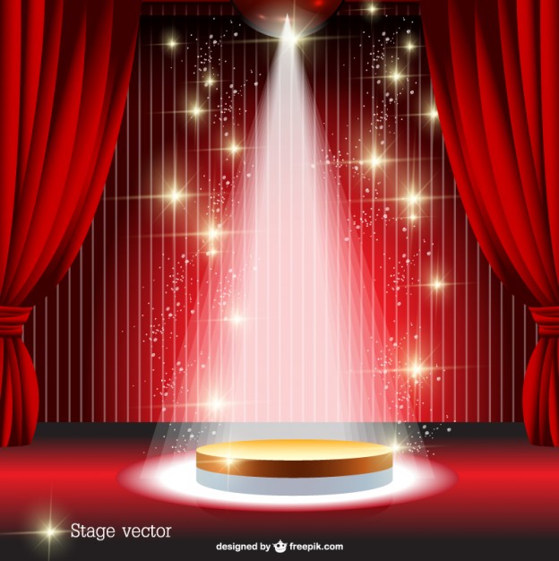 Red Stage Curtains with Spotlight