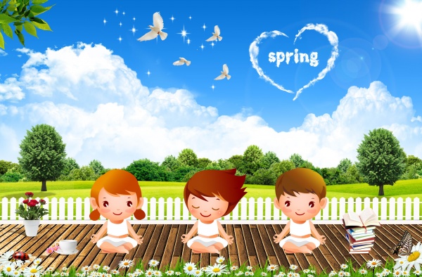 Spring Children Cartoon Spring Children Cartoon
