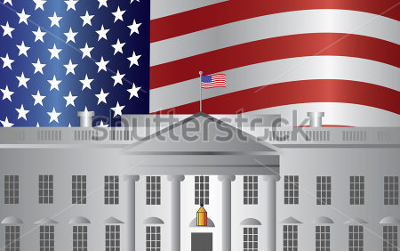 White House Washington DC and American Flag