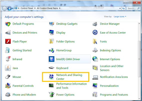 Windows 7 Network and Sharing Center Icon