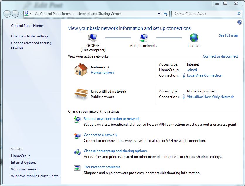 Windows Network and Sharing Center