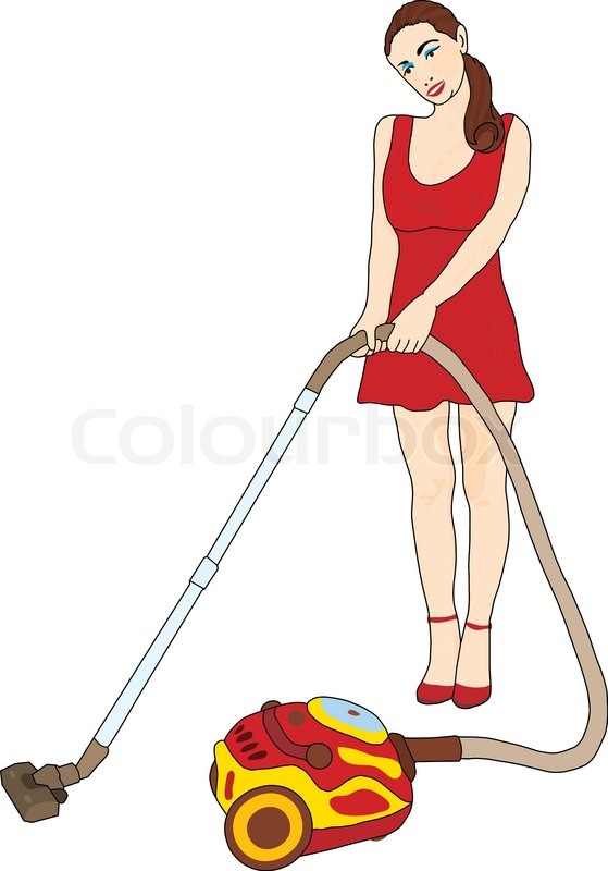 Woman with Vacuum Cleaner Cartoons