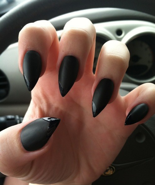 Black Pointed Matte Nails