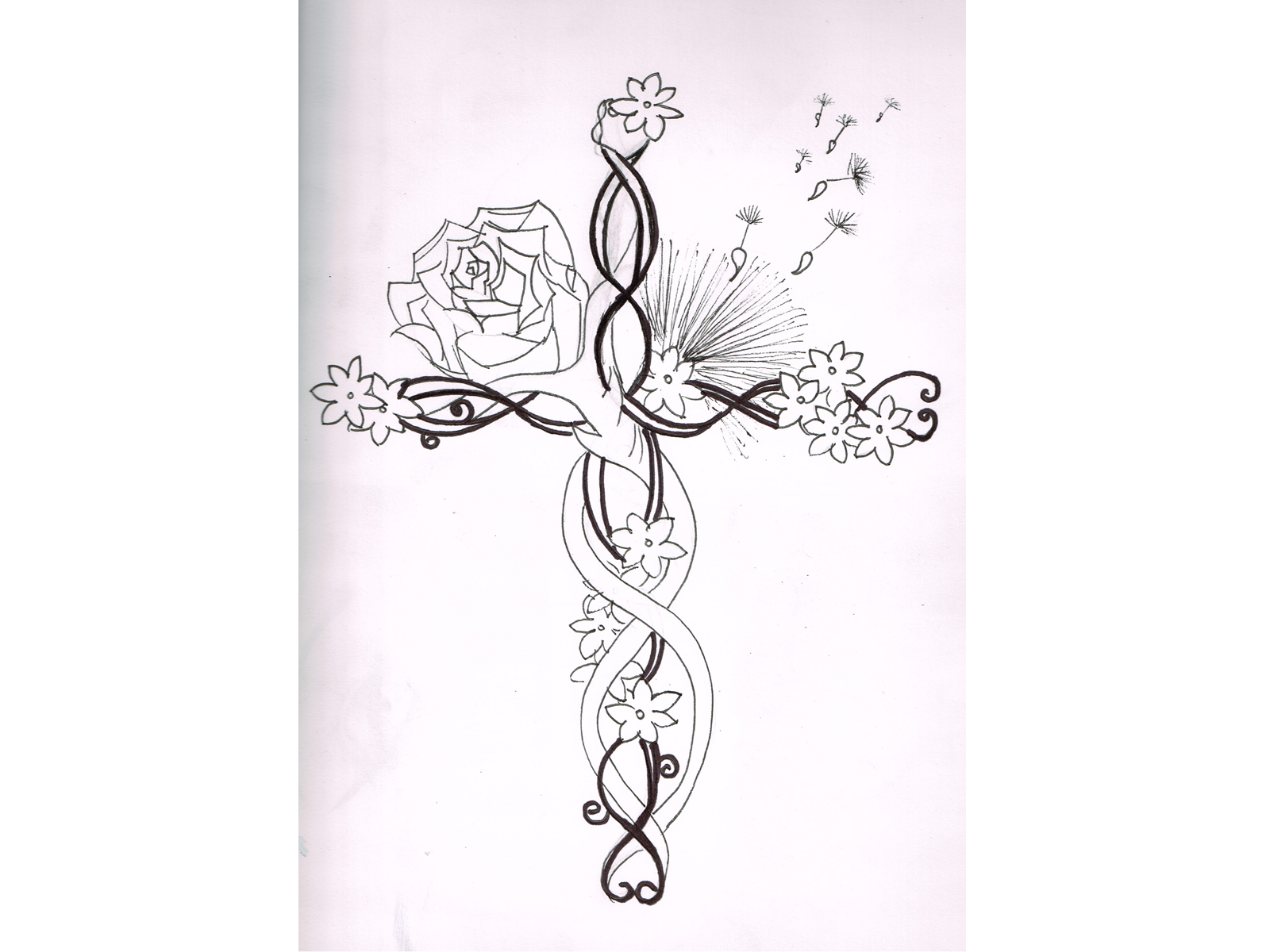 Cross and Flower Tattoo Designs