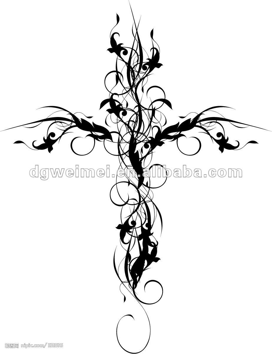 Cross with Flowers Tattoo Design