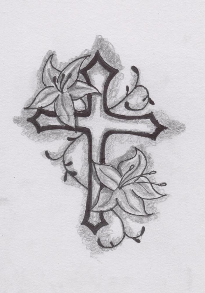 Crosses with Flowers Tattoo Designs