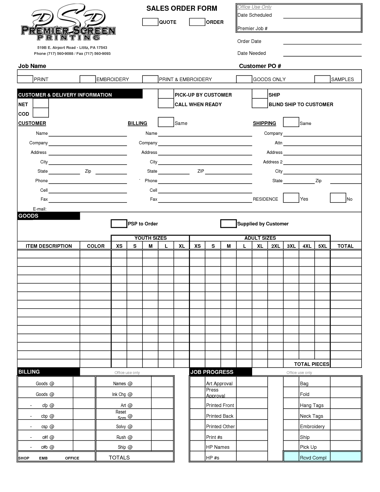 Embroidery Work Order Form Template