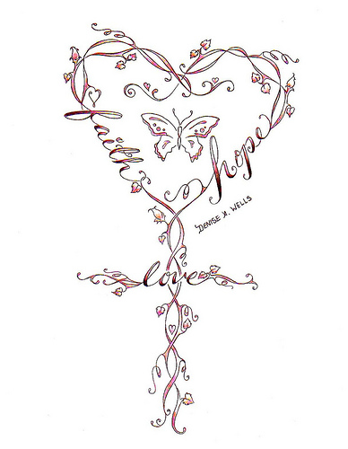 Faith Hope Love Cross Heart Tattoo