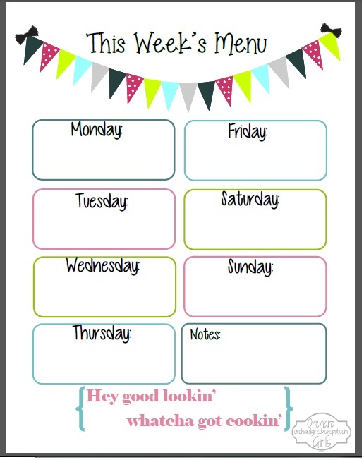 Free Printable Weekly Dinner Menu