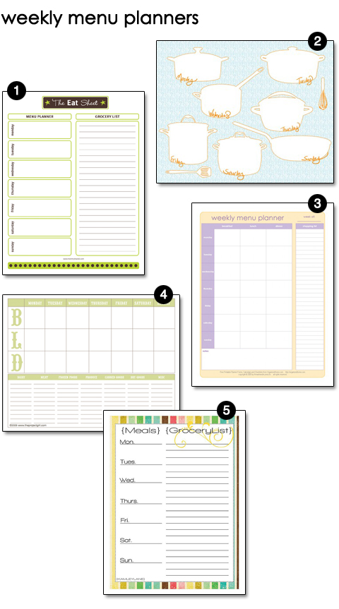 Free Printable Weekly Menus Template