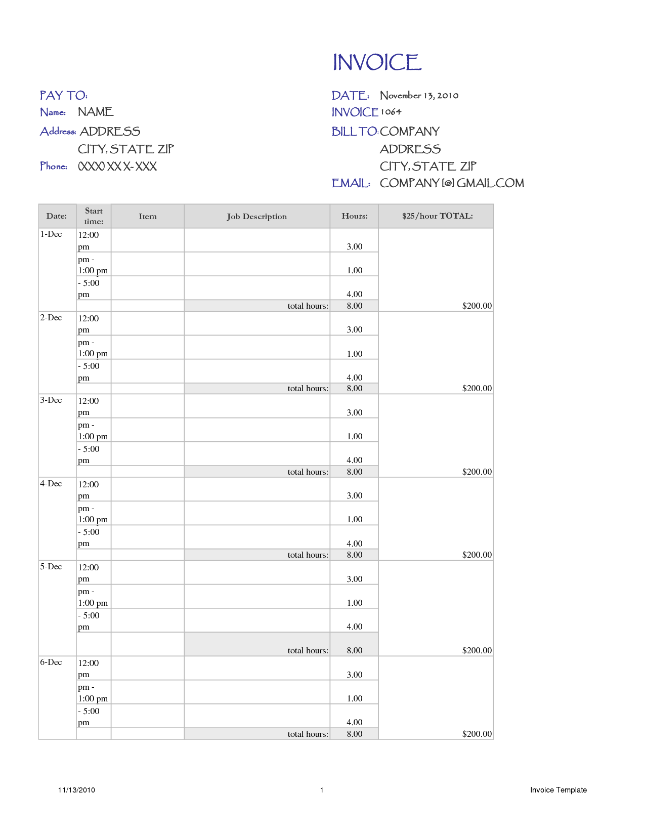 Freelance Artist Invoice Template