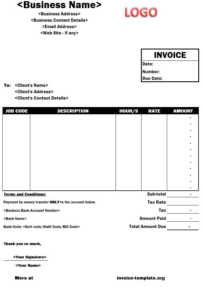 Freelance Writing Invoice Template