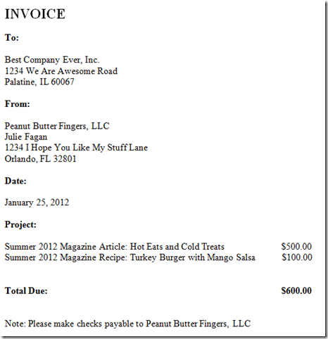 Freelance Writing Invoice Template