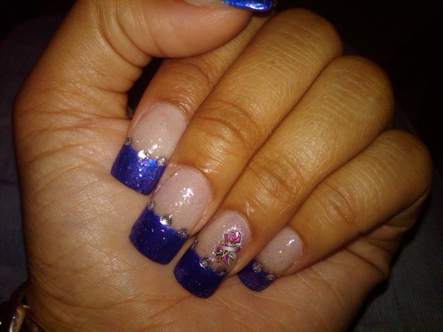 French Tip Nails with Rhinestones