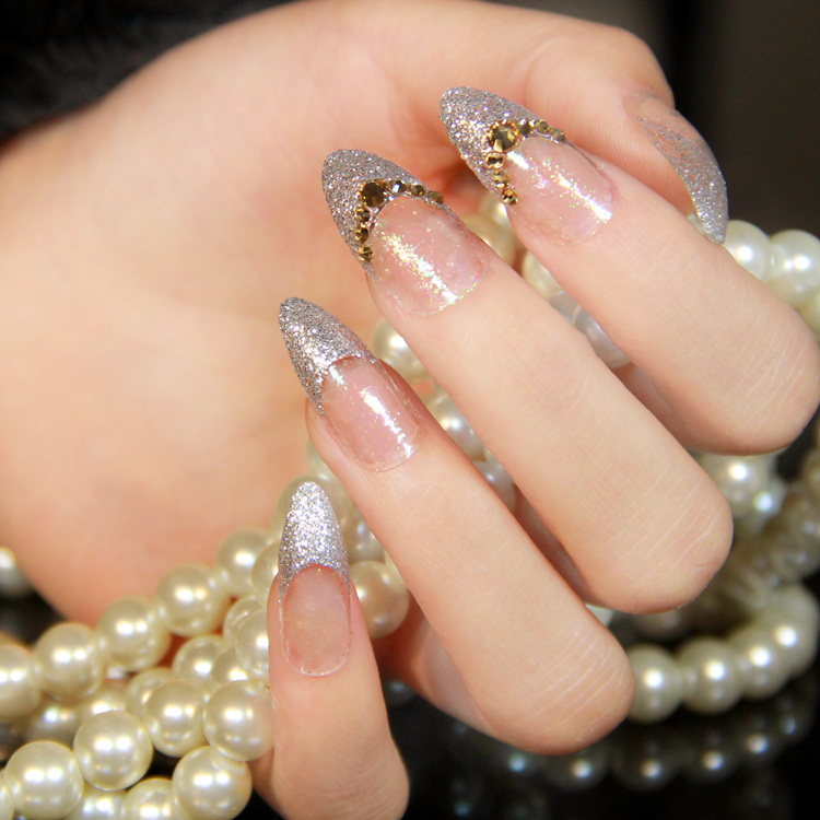 Glitter French Tip Stiletto Nails Designs